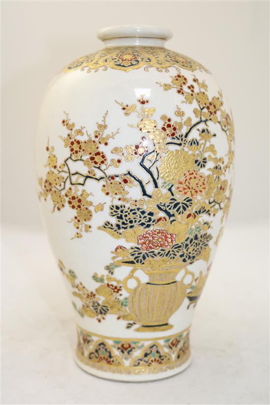 A Japanese Satsuma pottery Gosu Blue baluster vase, late 19th century, 25cm